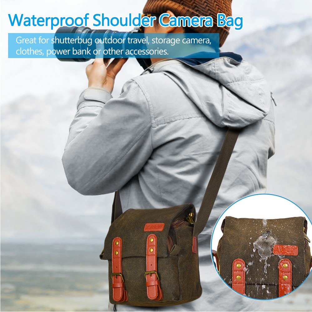 Canvas Shoulder Camera Bag Protective Case Fits 1 Camera 1 Lens for Nikon Canon Sony DSLR Mirrorless Camera and Lens