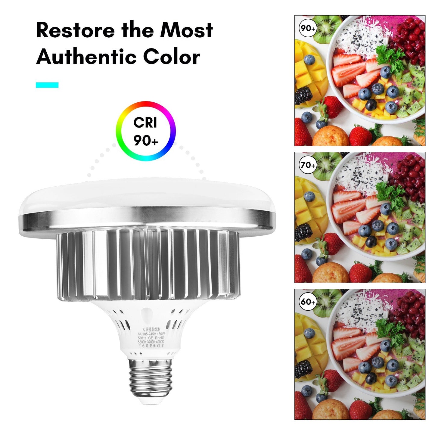 Tabletop Photography LED Lighting Kit with Durable 150W Light Bulb Dimmable 3200K-5500K + E27 Lamp Socket + Desktop Stand + Remote Control for Home Studio Photography - EU Plug