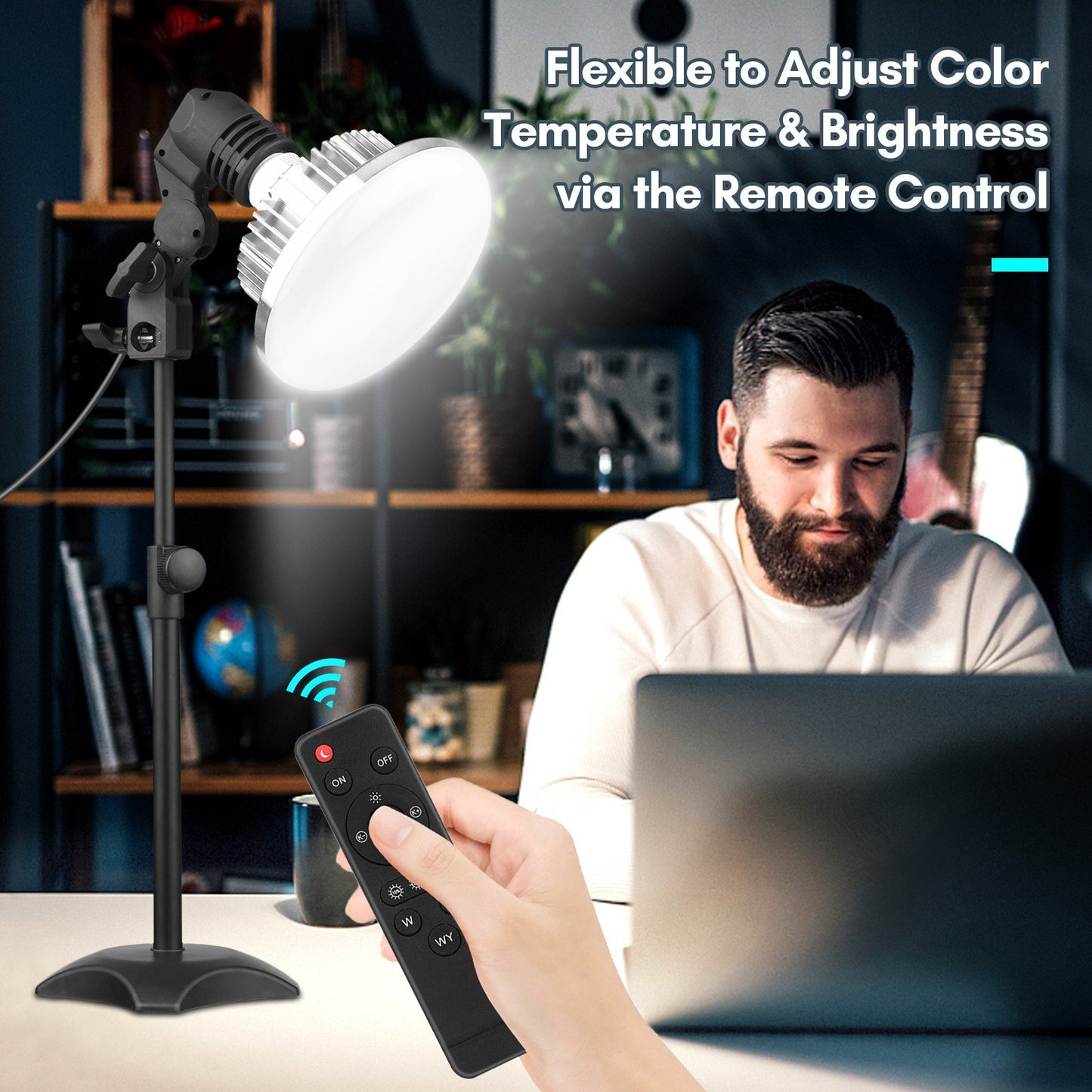 Tabletop Photography LED Lighting Kit with Durable 150W Light Bulb Dimmable 3200K-5500K + E27 Lamp Socket + Desktop Stand + Remote Control for Home Studio Photography - EU Plug