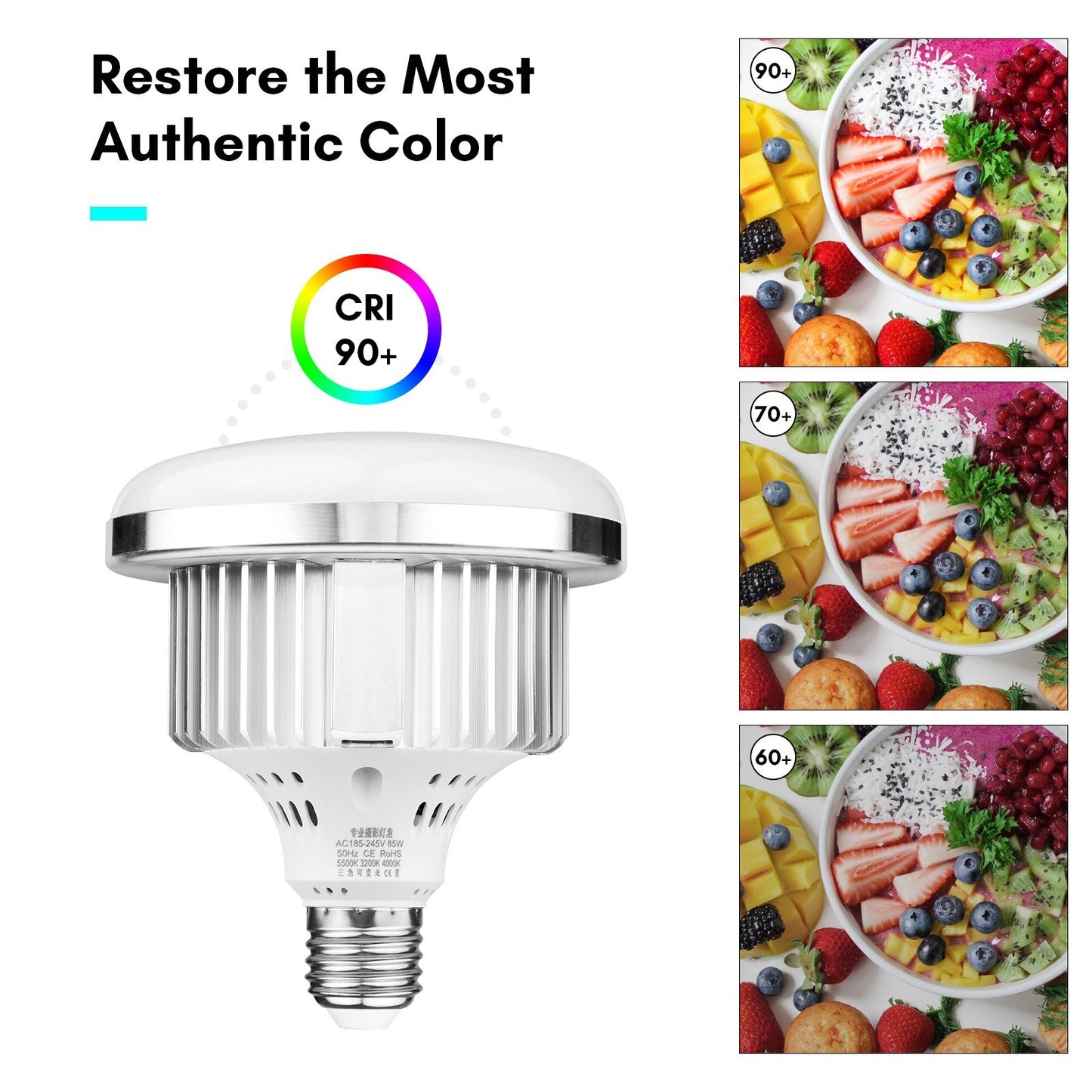 Tabletop Photography LED Lighting Kit with High Power 85W Light Bulb Dimmable 3200K-5500K + E27 Lamp Socket + Desktop Stand + Flexible Remote Control for Home Studio Photography - EU Plug