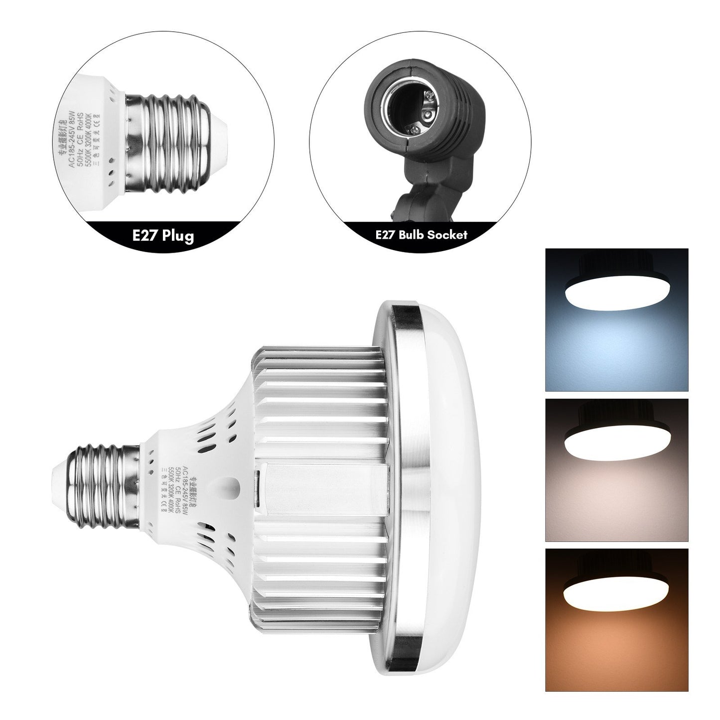 Tabletop Photography LED Lighting Kit with High Power 85W Light Bulb Dimmable 3200K-5500K + E27 Lamp Socket + Desktop Stand + Flexible Remote Control for Home Studio Photography - EU Plug