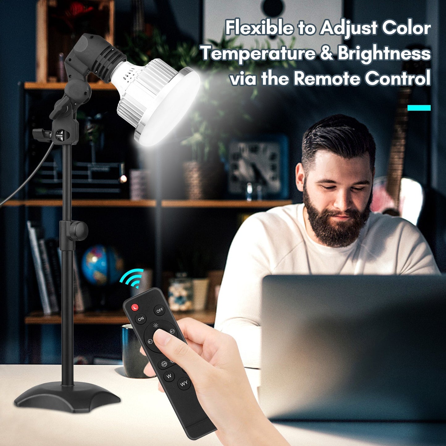 Tabletop Photography LED Lighting Kit with High Power 85W Light Bulb Dimmable 3200K-5500K + E27 Lamp Socket + Desktop Stand + Flexible Remote Control for Home Studio Photography - EU Plug