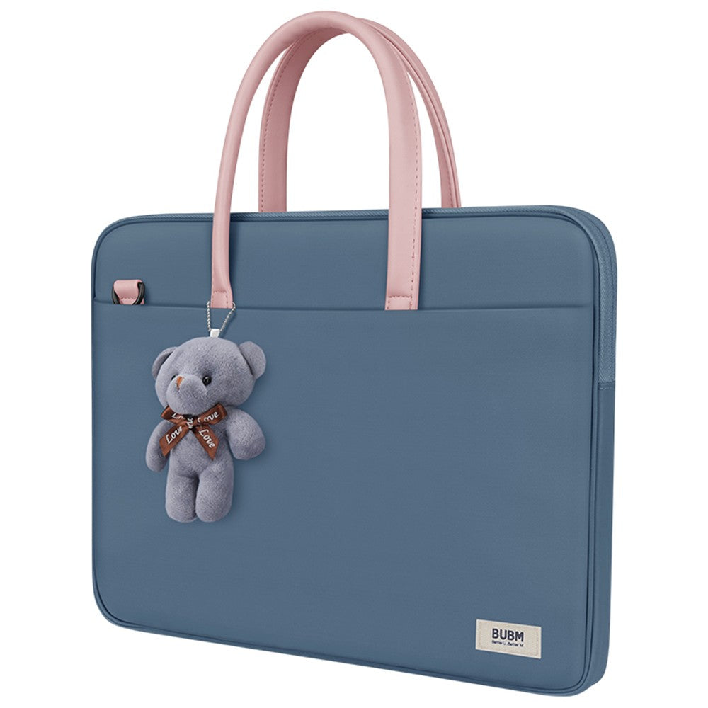 Bubm 14-inch Laptop Bag with Bear Pendant Scratch-resistant Durable Portable Notebook Carrying Bag - Blue