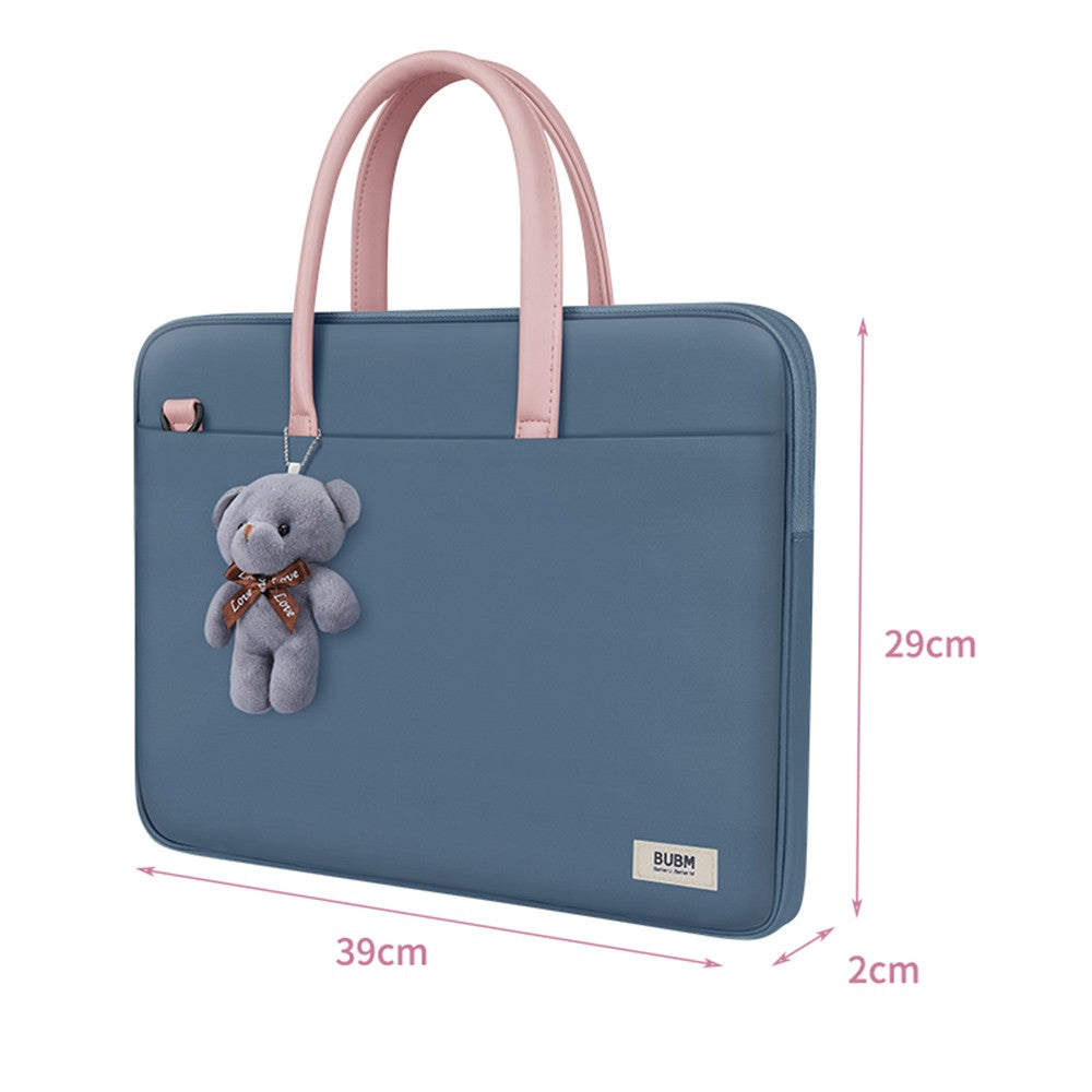 Bubm 14-inch Laptop Bag with Bear Pendant Scratch-resistant Durable Portable Notebook Carrying Bag - Blue