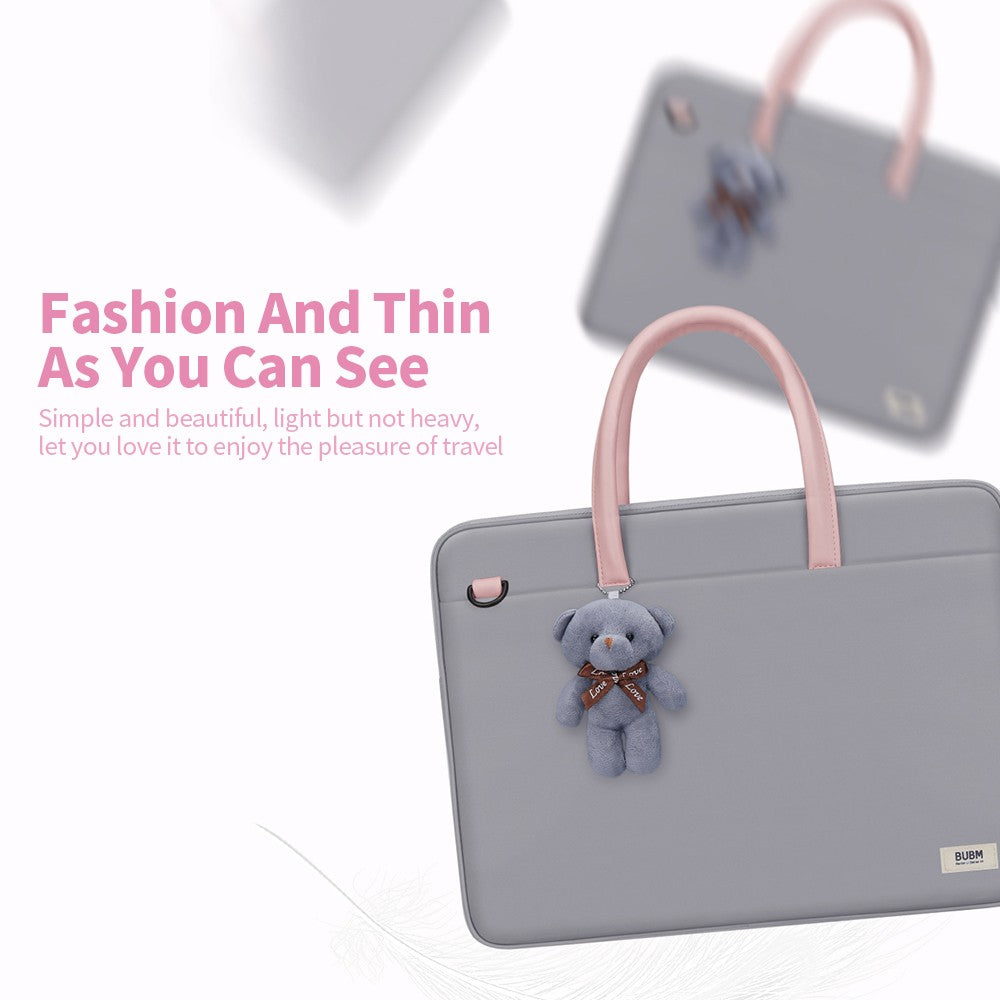 Bubm 14-inch Laptop Bag with Bear Pendant Scratch-resistant Durable Portable Notebook Carrying Bag - Blue