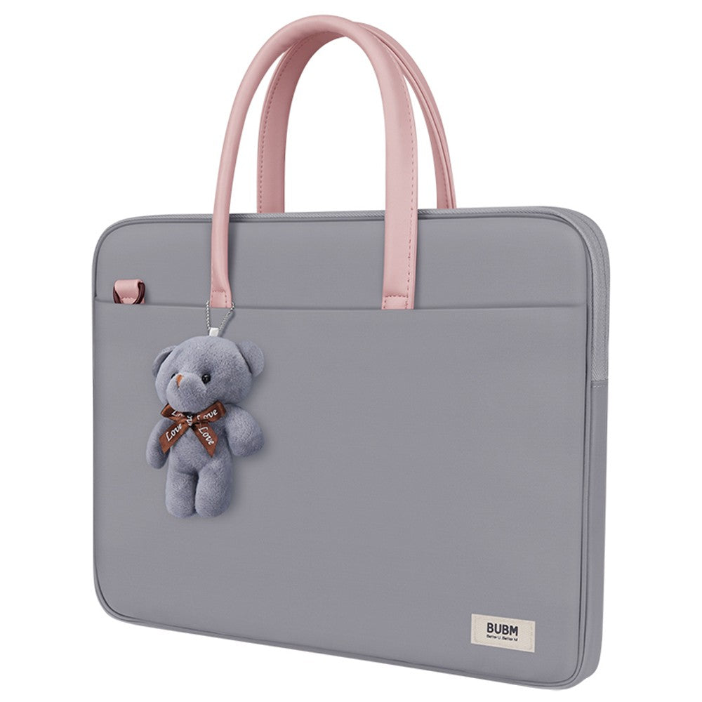 Bubm 14-inch Laptop Bag with Bear Pendant Scratch-resistant Durable Portable Notebook Carrying Bag - Grey