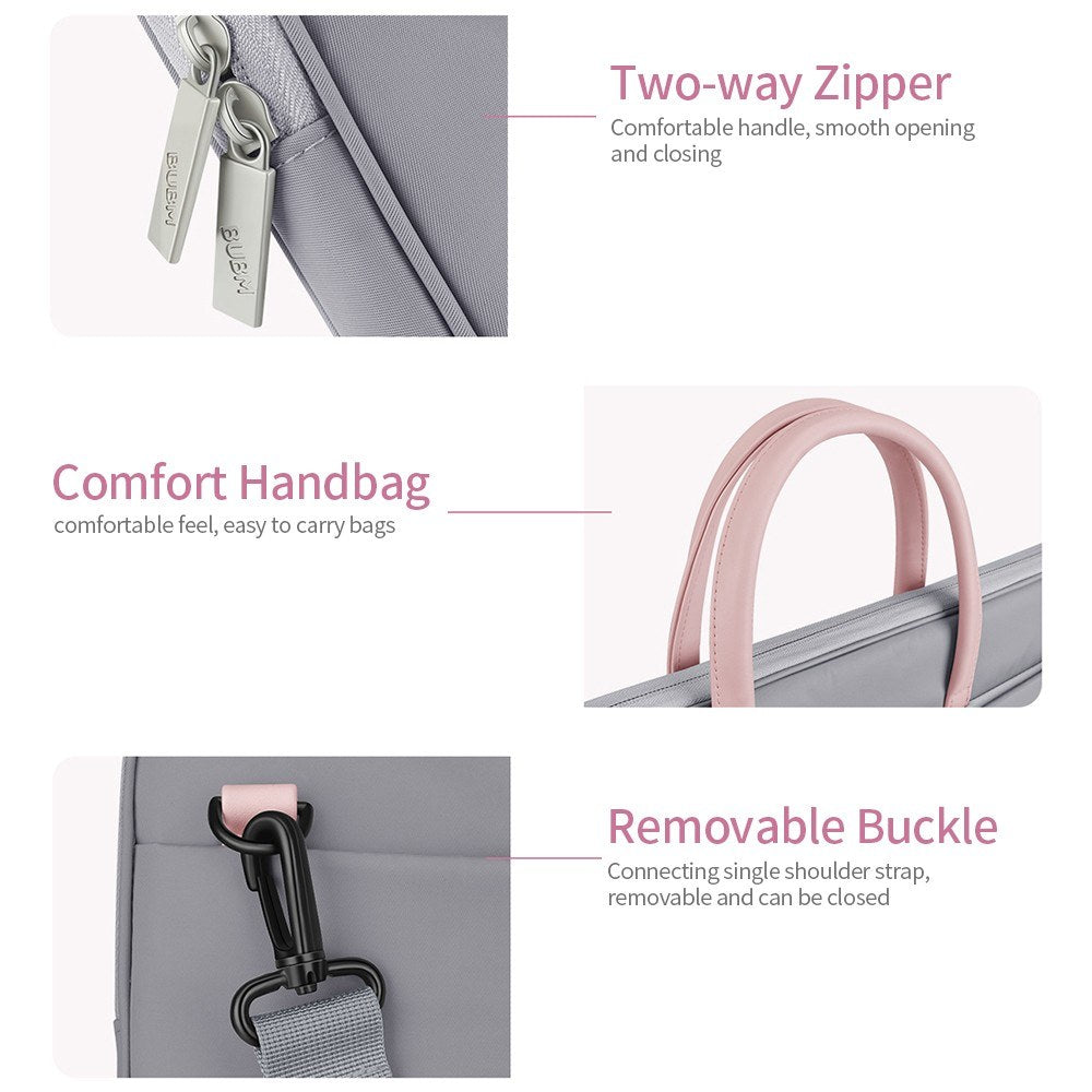 Bubm 14-inch Laptop Bag with Bear Pendant Scratch-resistant Durable Portable Notebook Carrying Bag - Grey