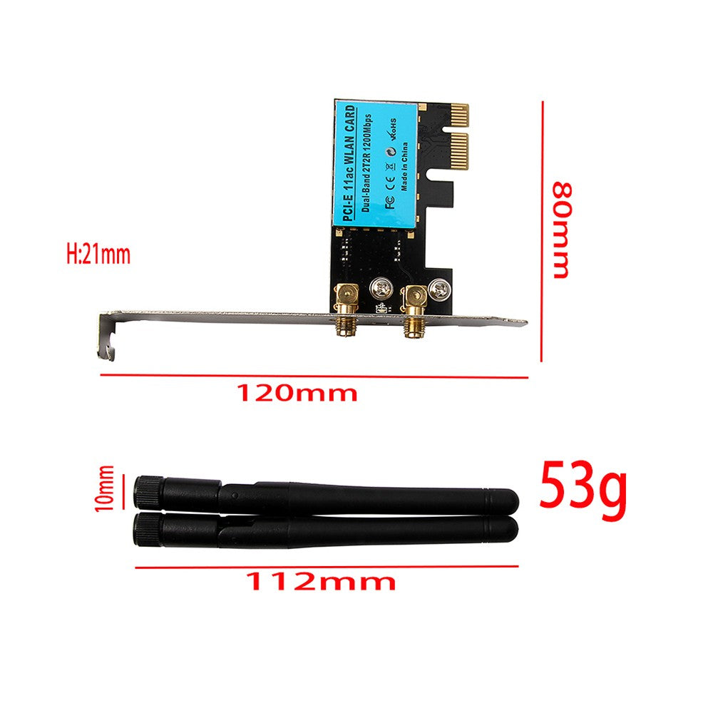 WiFi Card PCI-E Wireless AC 1200Mbps Dual Band Network Card WiFi Receiver Transmitter Network Signal Intensifier for Desktop PC Gaming - Lake Blue