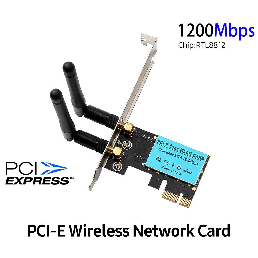 WiFi Card PCI-E Wireless AC 1200Mbps Dual Band Network Card WiFi Receiver Transmitter Network Signal Intensifier for Desktop PC Gaming - Lake Blue