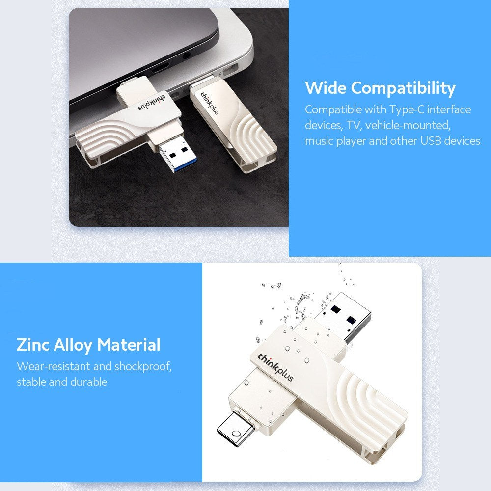 Lenovo Thinkplus USB C Flash Drive 128GB USB3.0 U Disk TPCU301 Dual-port Memory Stick for Tablet PC Laptop Computer - 128GB