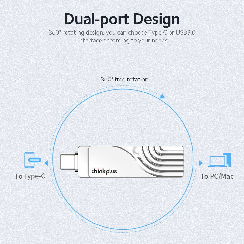 Lenovo Thinkplus USB C Flash Drive 64GB USB3.0 U Disk TPCU301 Dual-port Memory Stick for Tablet PC Laptop Computer - 64GB