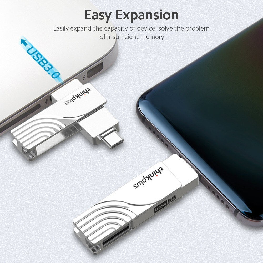 Lenovo Thinkplus USB C Flash Drive 64GB USB3.0 U Disk TPCU301 Dual-port Memory Stick for Tablet PC Laptop Computer - 64GB