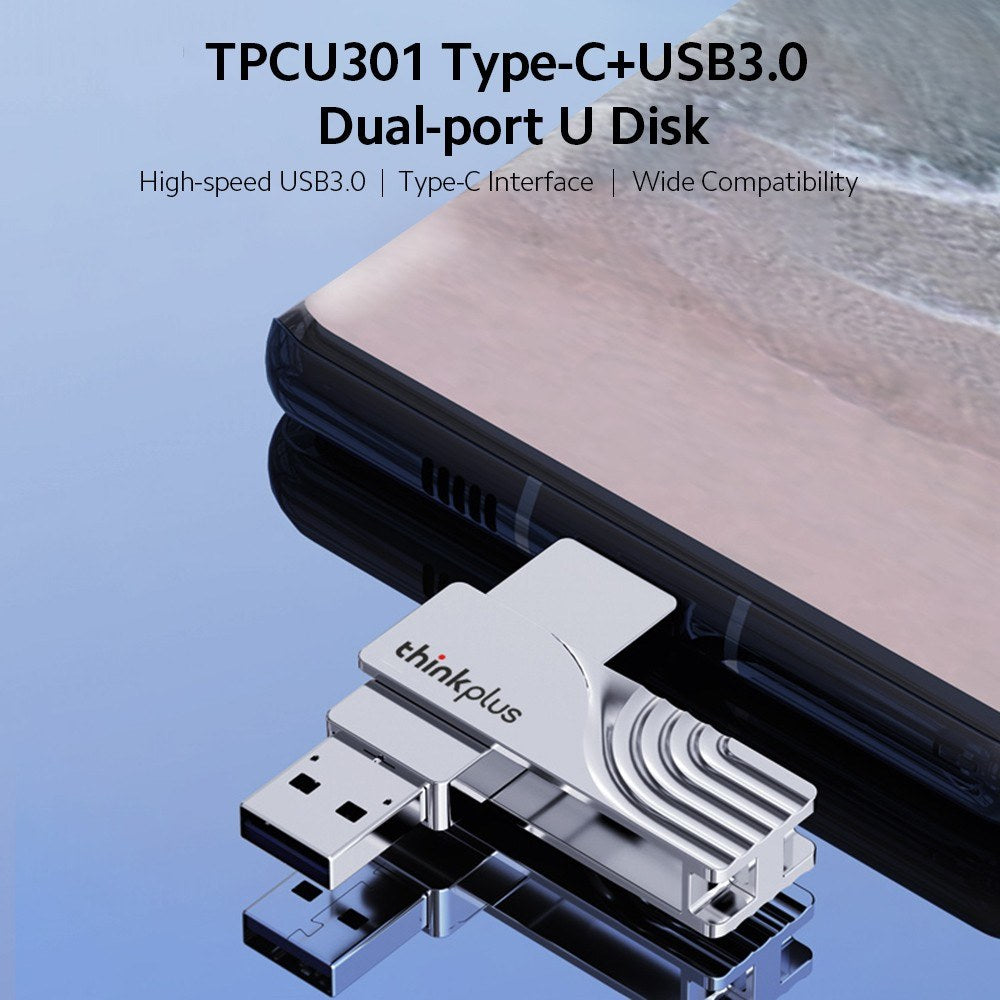 Lenovo Thinkplus USB C Flash Drive 64GB USB3.0 U Disk TPCU301 Dual-port Memory Stick for Tablet PC Laptop Computer - 64GB