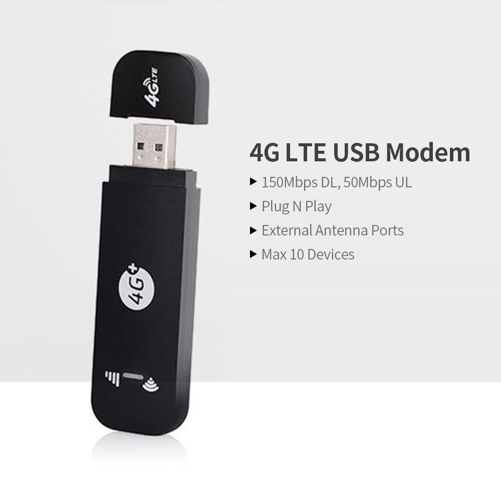 4G LTE USB Modem WiFi Dongle Mini Mobile WiFi Hotspot Router with SIM Card Slot 150Mbps DL 50Mbps UL Share Up to 10 WiFi Users - US Version/Black