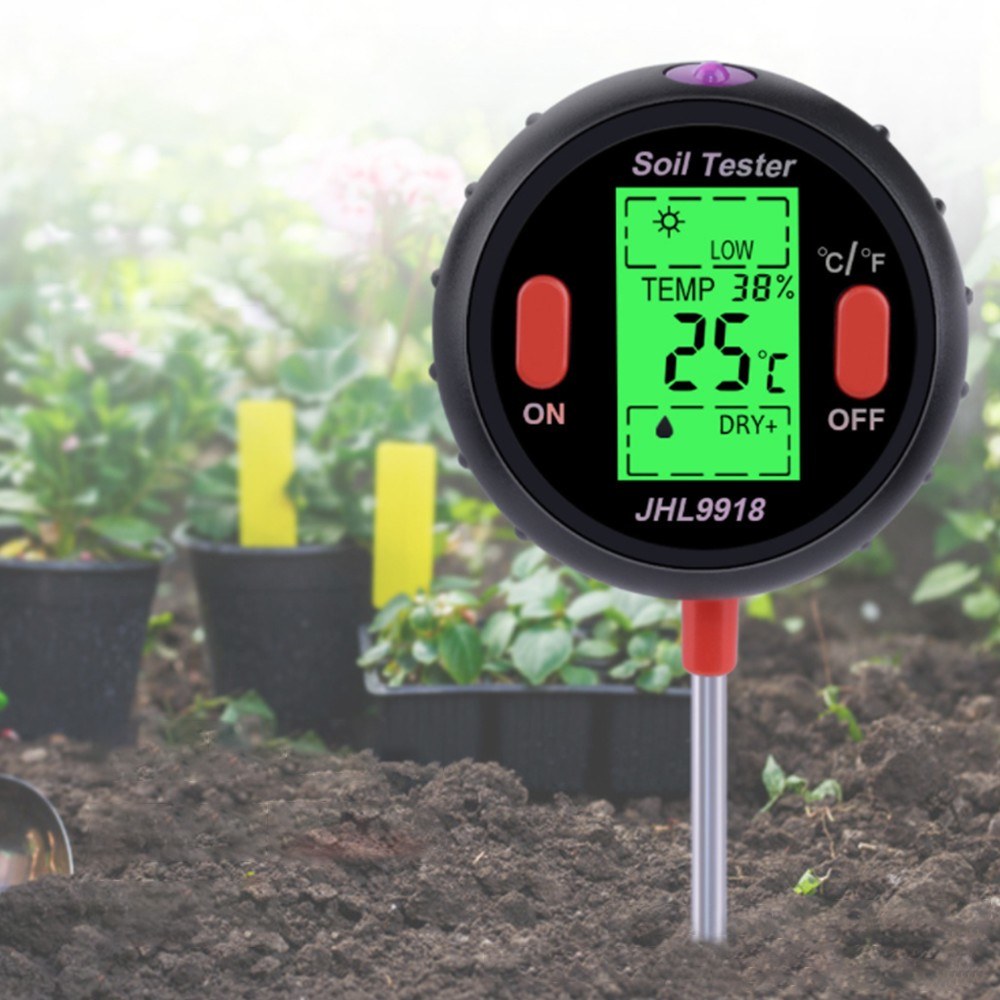 JHL9918 Soil PH Meter Digital Plant Temperature Soil Moisture Tester Intensity Backlit LCD Display Soil Test Meter for Gardening Farming