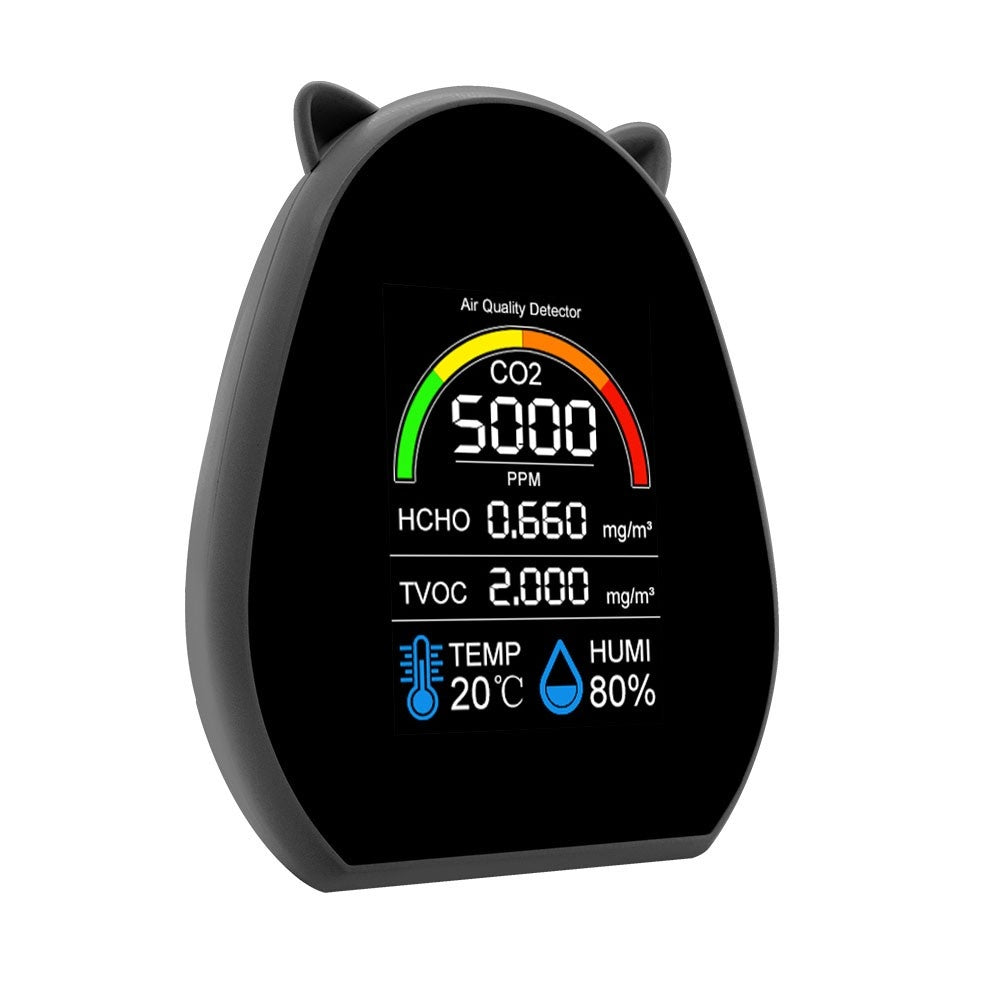 Air Quality Monitor Formaldehyde Detector Pollution Meter Accurate Air Quality Detector for CO2 HCHO TVOC Temperature and Humidity for Home Office - Black