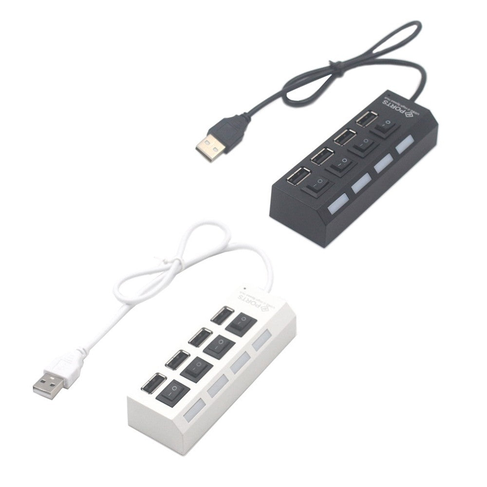 4-Port USB 2.0 Hub Data Hub Splitter and Expander Hub with Individual LED Lit Power Switches Compatible for MacBook/for Mac Pro/Windows/Linux/Notebook PC/USB Flash Drives - Black