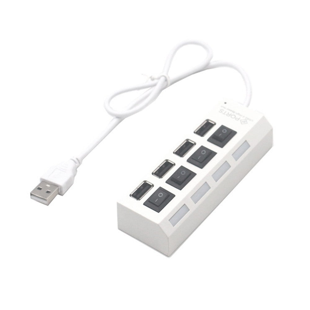 4-Port USB 2.0 Hub Data Hub Splitter and Expander Hub with Individual LED Lit Power Switches Compatible for MacBook/for Mac Pro/Windows/Linux/Notebook PC/USB Flash Drives - White