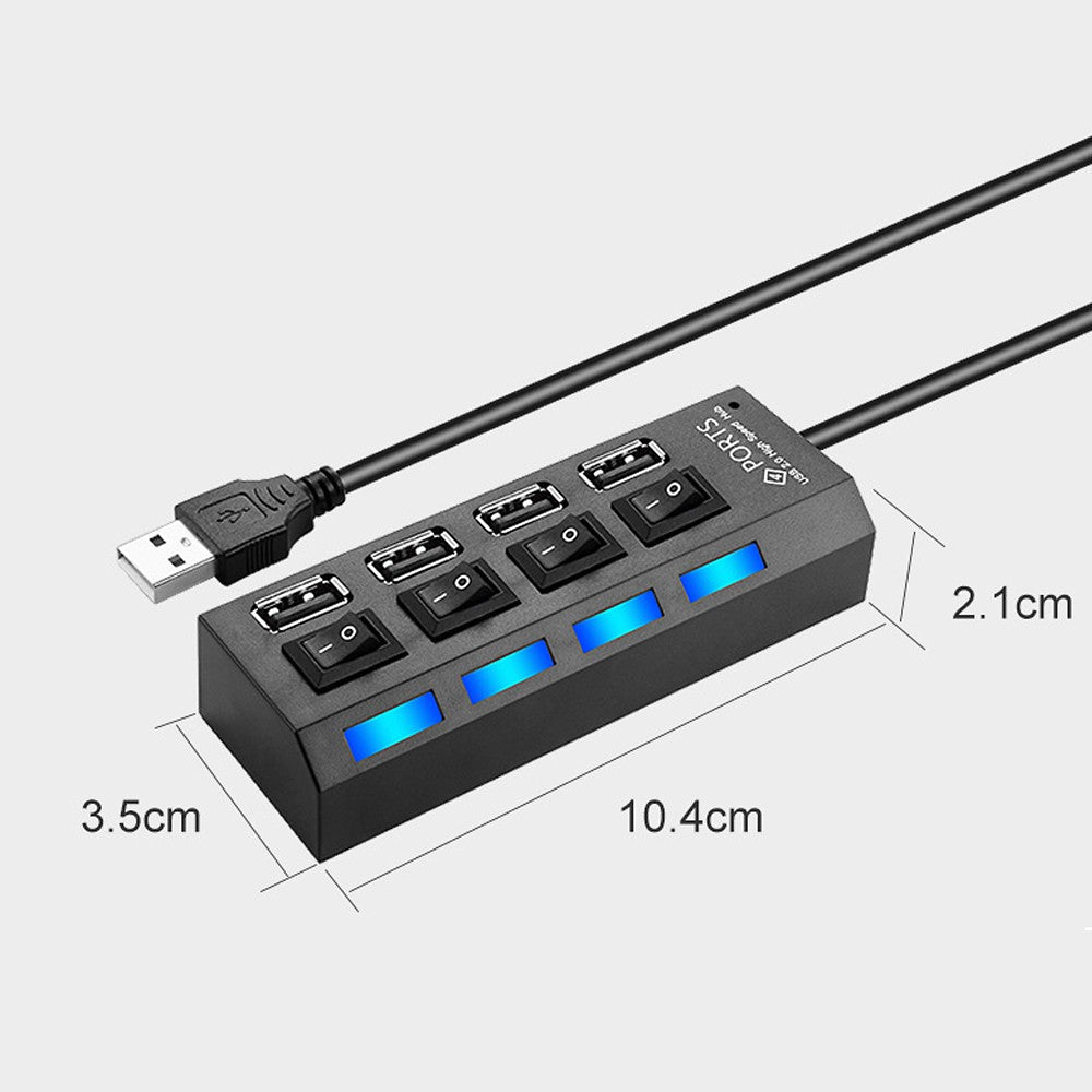 4-Port USB 2.0 Hub Data Hub Splitter and Expander Hub with Individual LED Lit Power Switches Compatible for MacBook/for Mac Pro/Windows/Linux/Notebook PC/USB Flash Drives - White