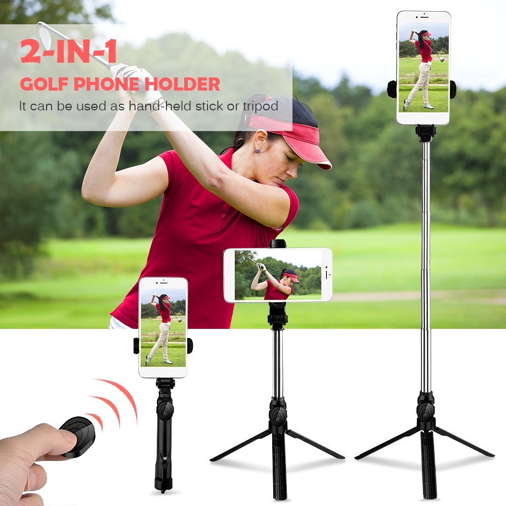 Record Golf Swing Phone Holder Golf Analyzer Accessories Extendable Phone Tripod Stand with Remote Shutter - Black