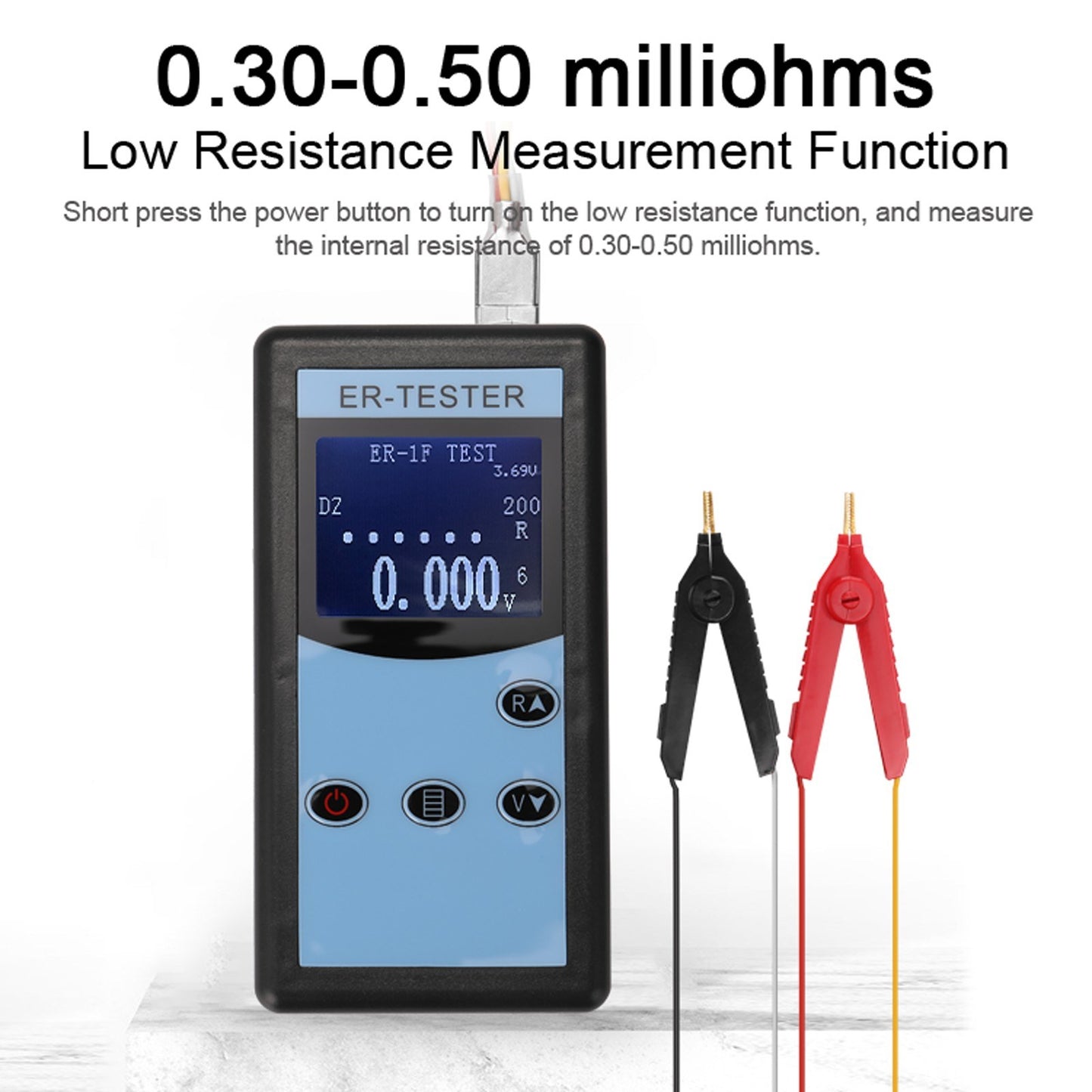 Battery Internal Resistance Tester Four-wire Battery Voltage Resistance Testing Tool for Lithium Nickel Hydrogen Phosphate Lithium Button Battery Handheld Portable Battery Tester with Backlight