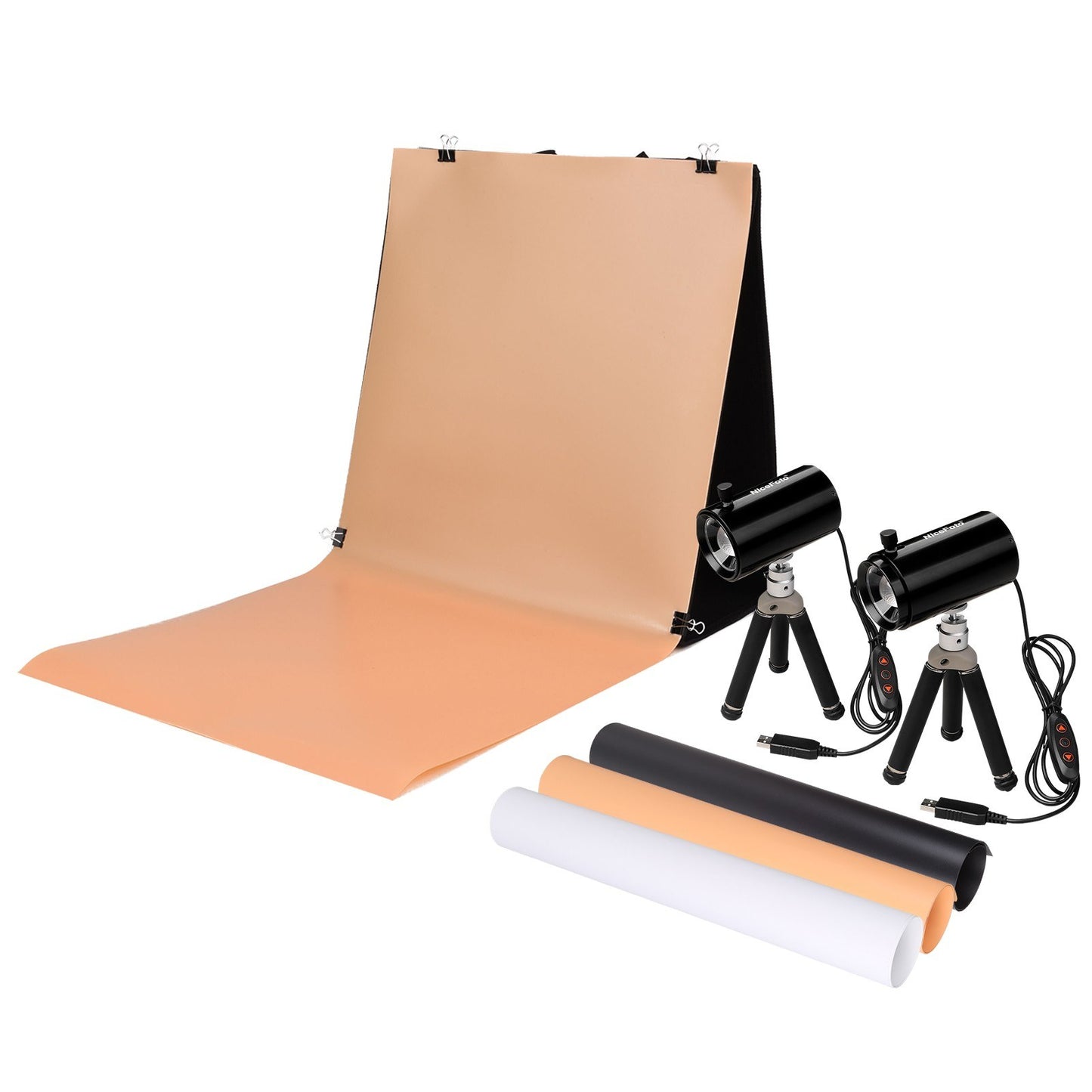 NICEFOTO 40x40cm/16x16in Portable Folding Desktop Photography Light Tent Kit with Folding Light Box + 2 Adjustable LED Lights + 2 Mini Tripods + 3 Backdrops + 4 Backdrop Clips Photographic Accessories