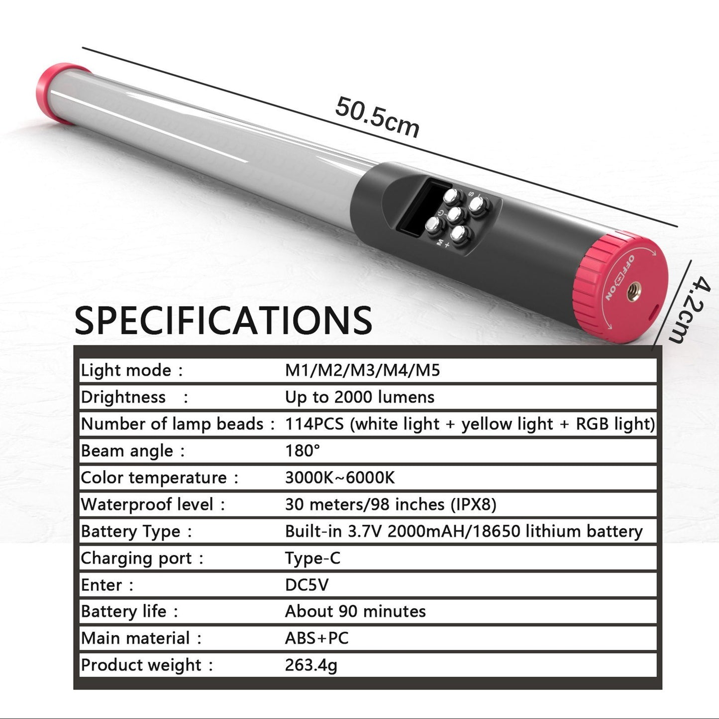 Portable Handheld RGB Tube Light IPX8 30M Waterproof 3000K-6000K Dimmable LED Light with Remote Control Carry Bag for Vlog Live Streaming Underwater Photography