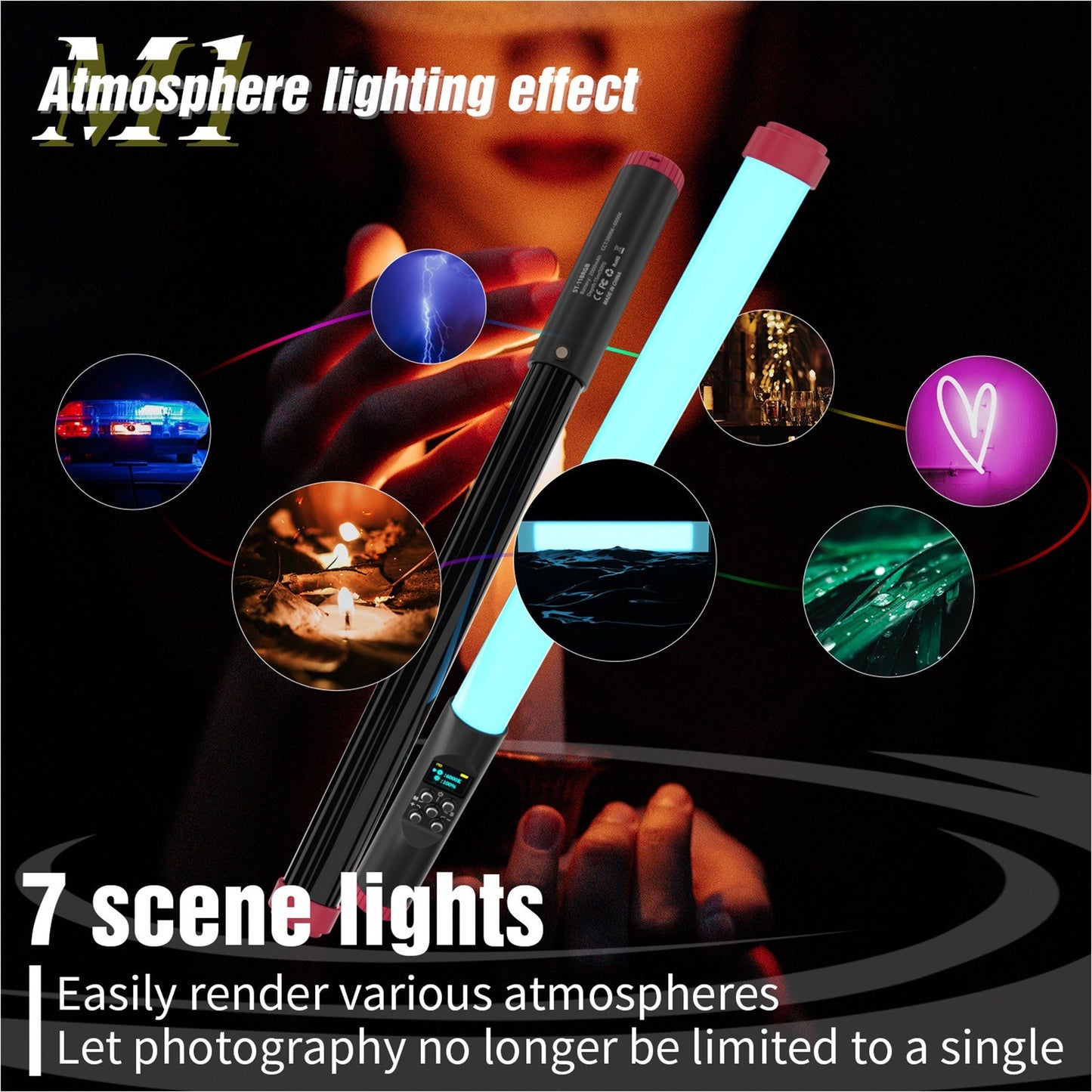 Portable Handheld RGB Tube Light IPX8 30M Waterproof 3000K-6000K Dimmable LED Light with Remote Control Carry Bag for Vlog Live Streaming Underwater Photography