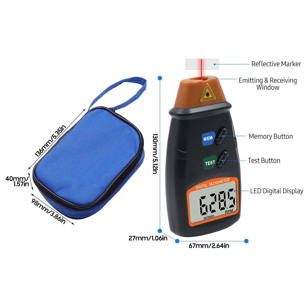 Handheld LCD Digital Laser Tachometer Non-Contact 2.5-99999RPM Tach Motor Speed Meter for Motors Wheels Fans