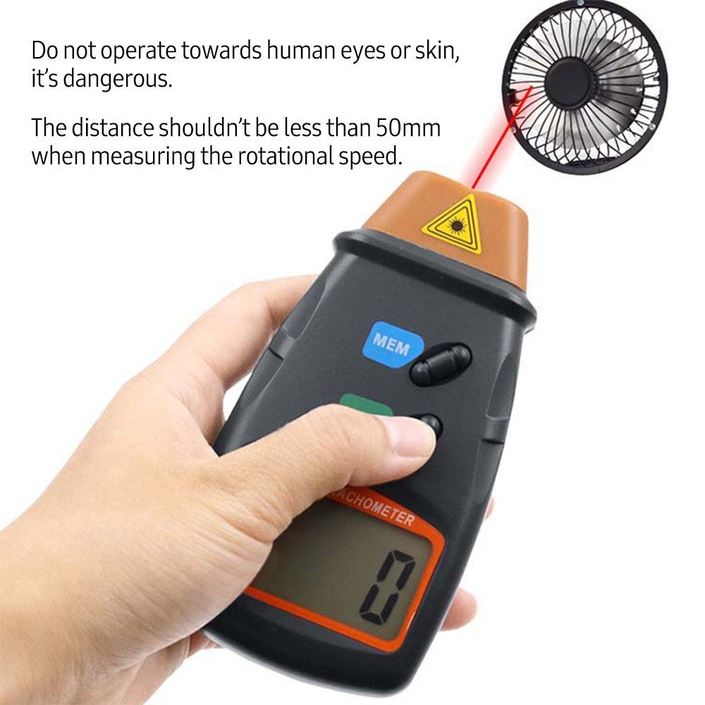 Handheld LCD Digital Laser Tachometer Non-Contact 2.5-99999RPM Tach Motor Speed Meter for Motors Wheels Fans