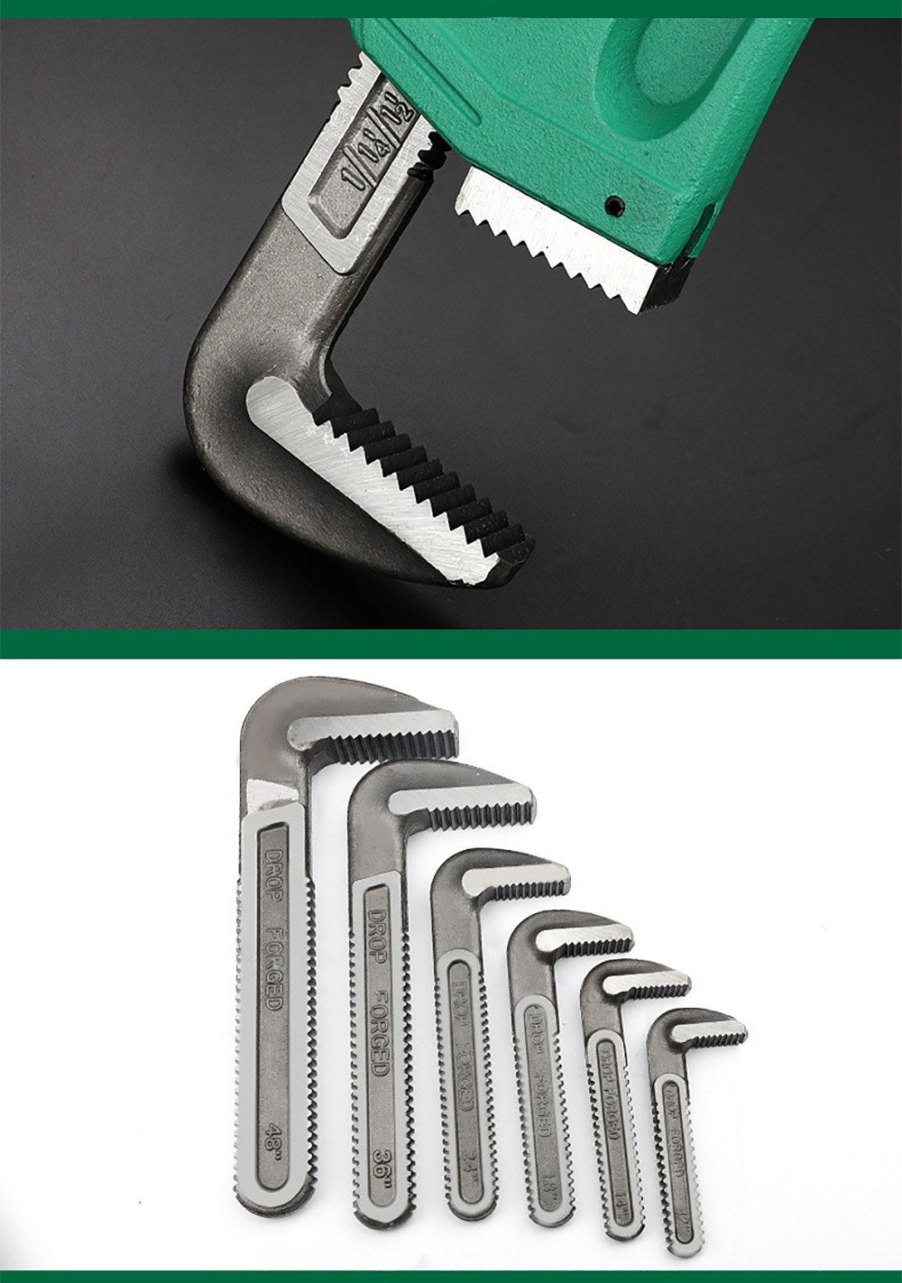 8 Inch Heavy Duty Pipe Wrench Carbon Steel Adjustable Plumbing Wrench Plumber Repair Tool - Green Black/8 Inch