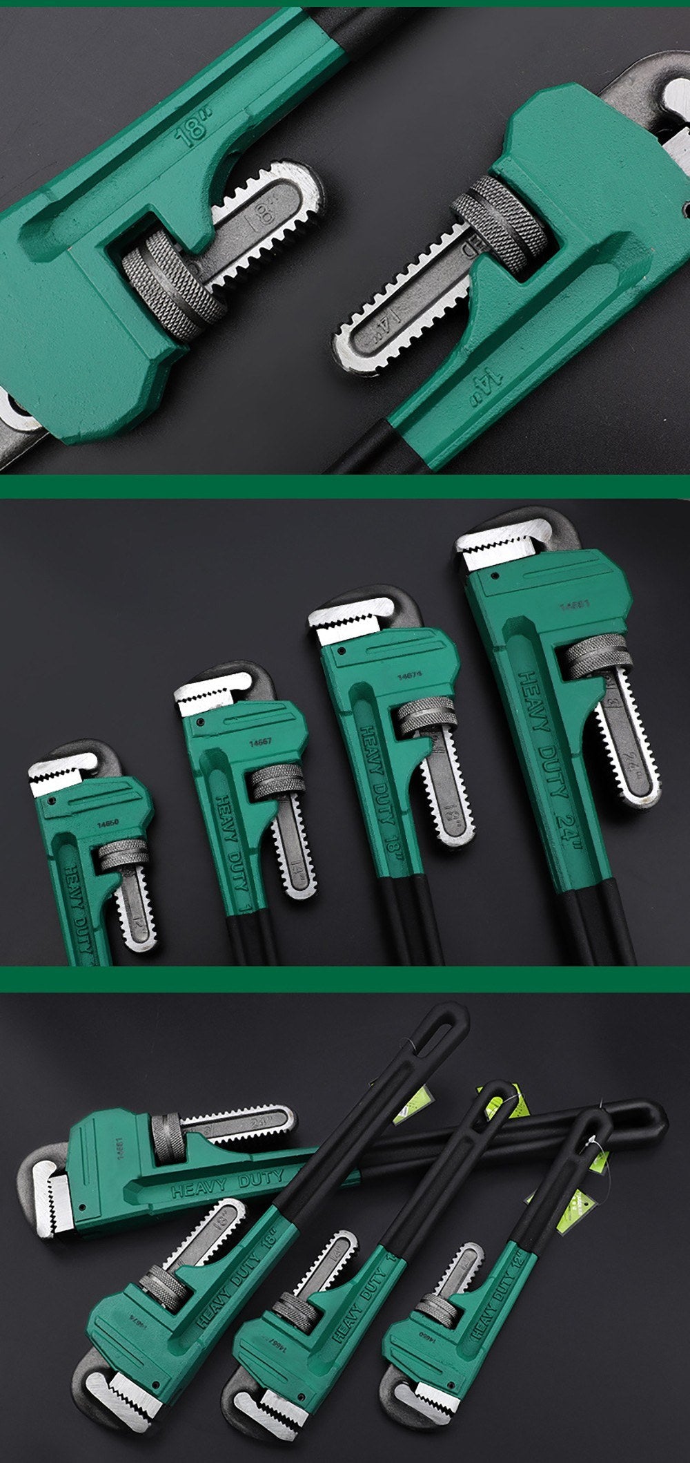 8 Inch Heavy Duty Pipe Wrench Carbon Steel Adjustable Plumbing Wrench Plumber Repair Tool - Green Black/8 Inch