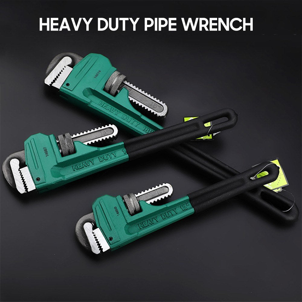 8 Inch Heavy Duty Pipe Wrench Carbon Steel Adjustable Plumbing Wrench Plumber Repair Tool - Green Black/8 Inch
