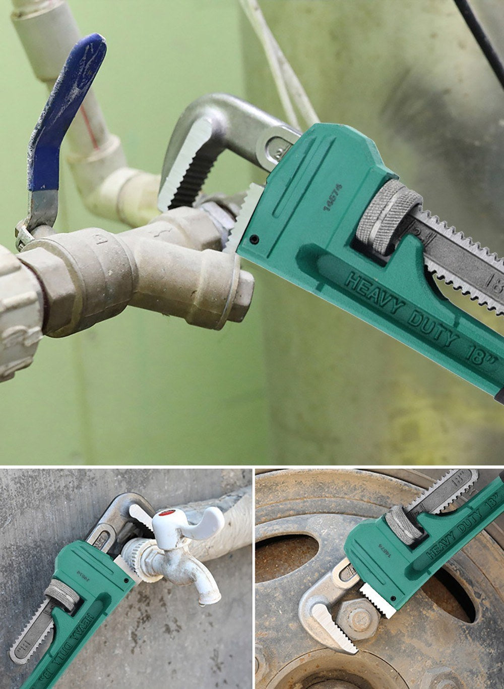 8 Inch Heavy Duty Pipe Wrench Carbon Steel Adjustable Plumbing Wrench Plumber Repair Tool - Green Black/8 Inch