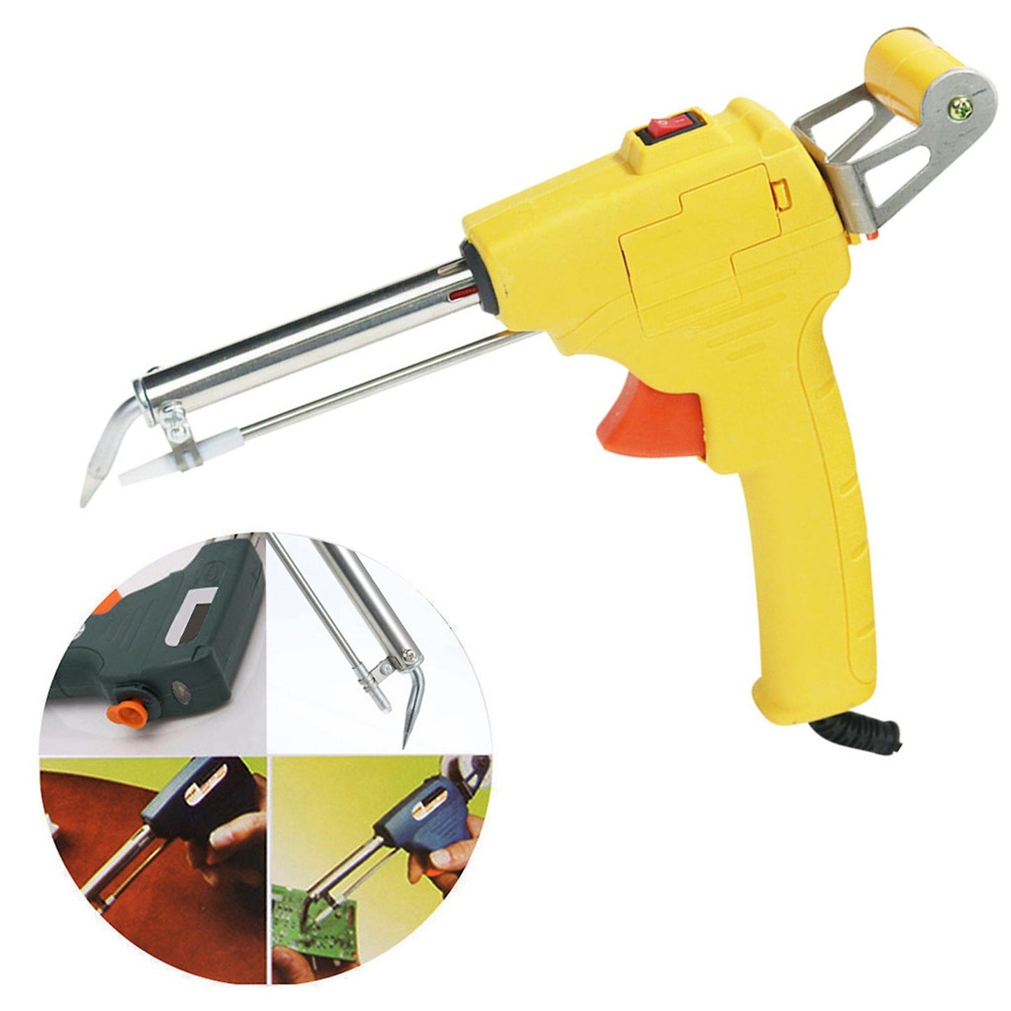 60W External Thermal Manual Welding Automatic Feed Soldering Iron Electric Tool Adjustable Solder Tool - EU Plug/Yellow