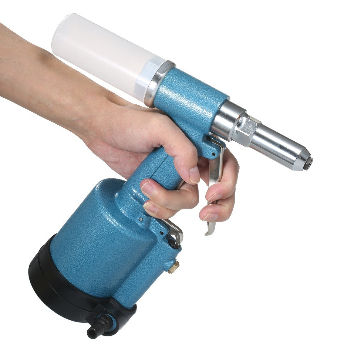 Industrial Pneumatic Rivet Gun Heavy Duty Air Riveter Gun Self-plugging Riveting Tool with 4 Nosepieces - Type 1/Blue