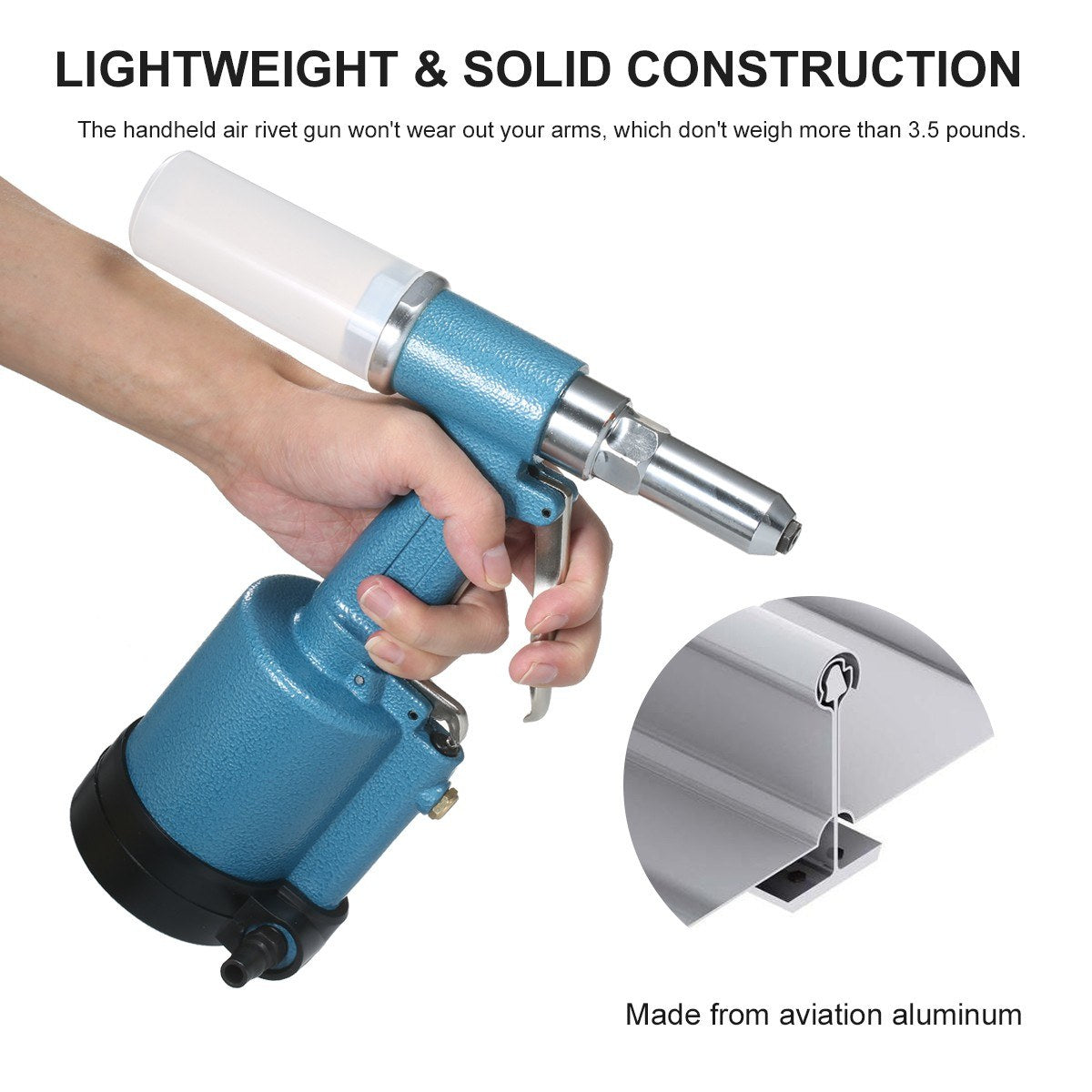 Industrial Pneumatic Rivet Gun Heavy Duty Air Riveter Gun Self-plugging Riveting Tool with 4 Nosepieces - Type 1/Blue