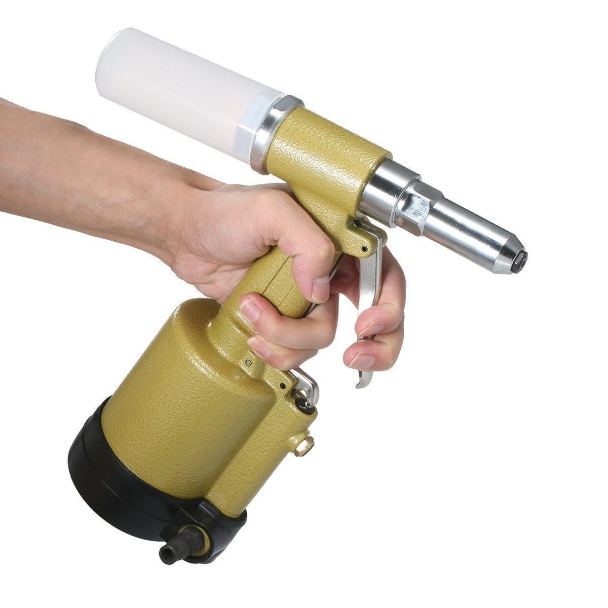 Industrial Pneumatic Rivet Gun Heavy Duty Air Riveter Gun Self-plugging Riveting Tool with 4 Nosepieces - Type 1/Gold