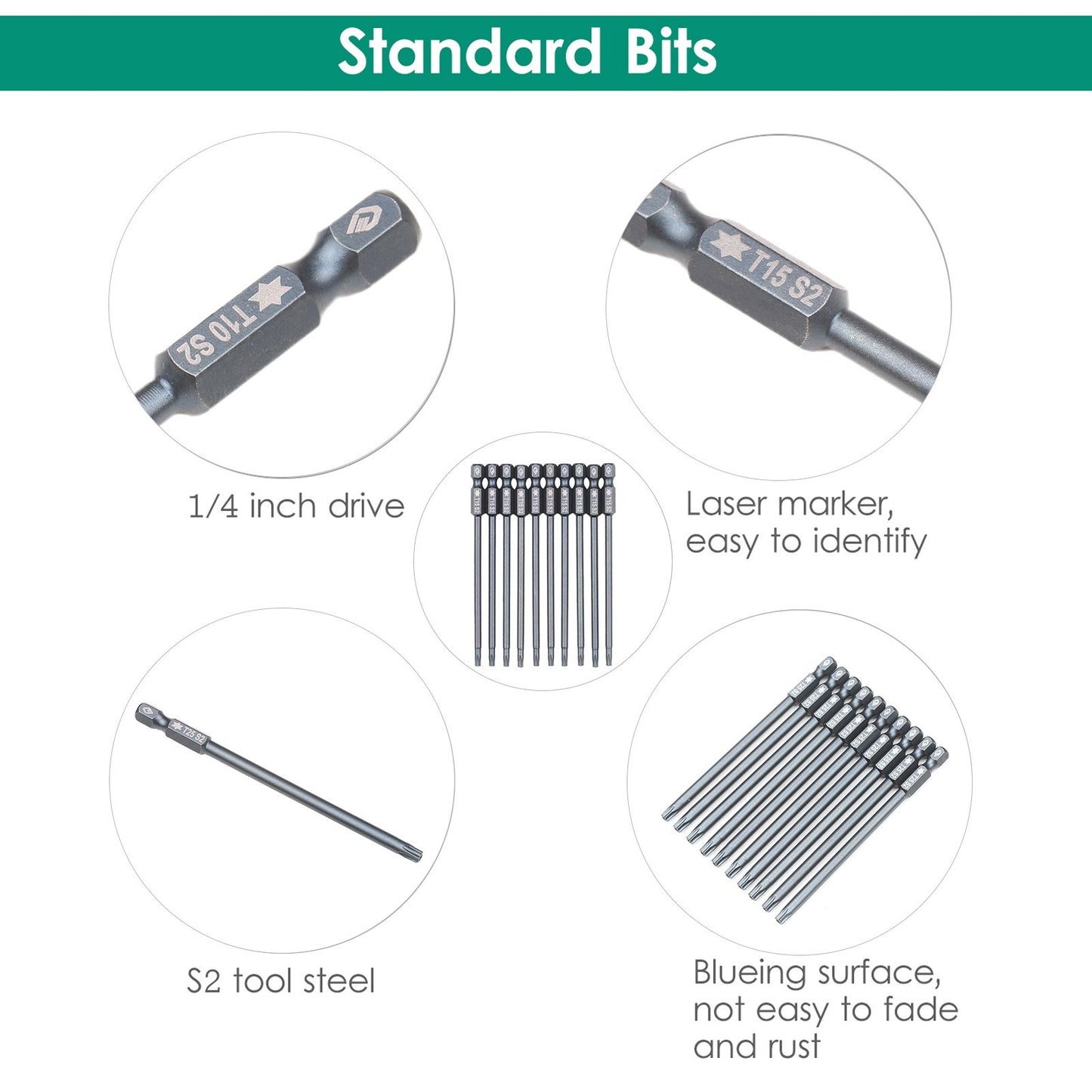 10Pcs/Set T6 Security Torx Bit 1/4-inch Drive S2 Alloy Steel Magnetic Screw Driver Bit Set for Power Screwdriver Electric Hand Drill