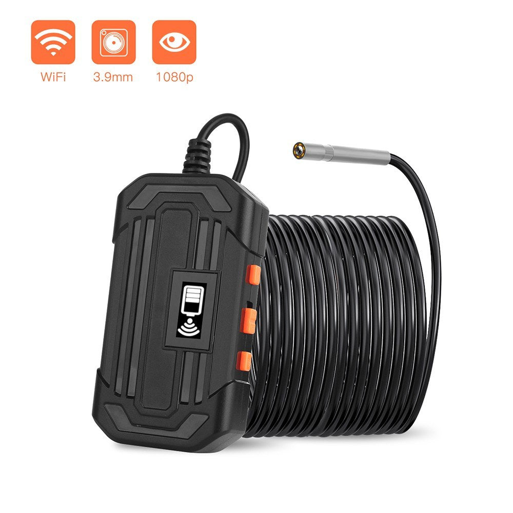 2m Hard Wire Wireless Fidelity Connected Industrial Endoscope Borescope IP67 Waterproof Inspection Camera with Built-in 6pcs Dimmable LEDs 3.9mm Lens 1960*1080 Resolution