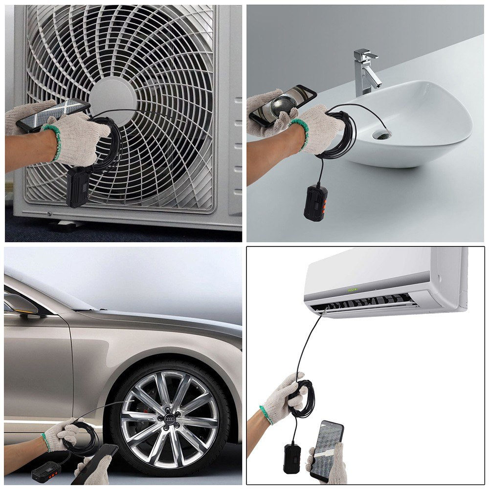 2m Hard Wire Wireless Fidelity Connected Industrial Endoscope Borescope IP67 Waterproof Inspection Camera with Built-in 6pcs Dimmable LEDs 3.9mm Lens 1960*1080 Resolution