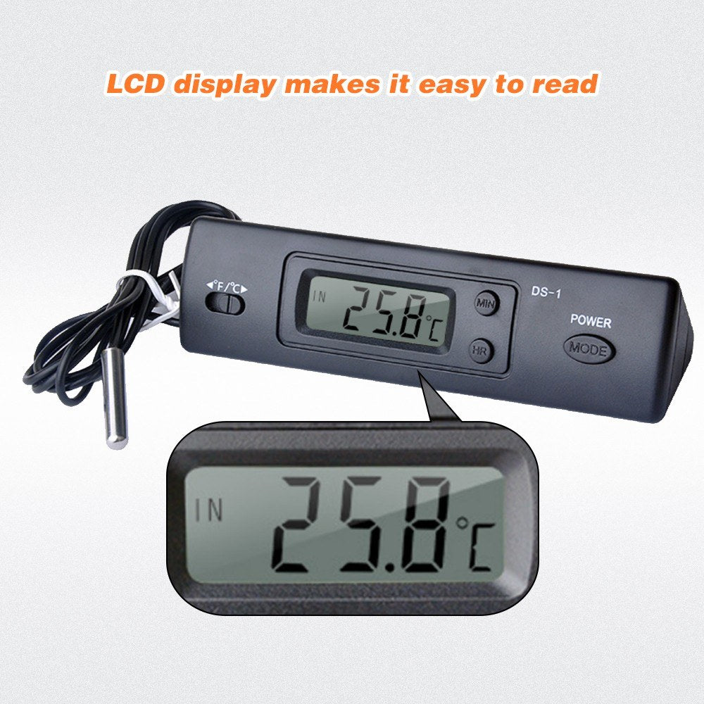 Mini Lightweight Thermometer Electronic Digital Car Thermometer Multi-Function Indoor Outdoor Time Temperature Display with Probe