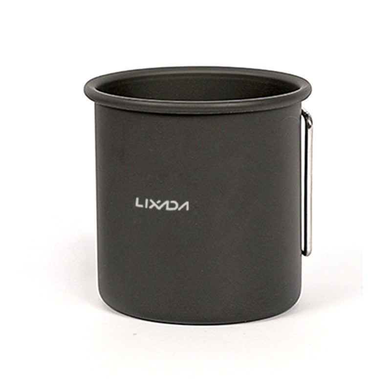 LIXADA 250ml Camping Coffee Mug Aluminum Alloy Water Cup Drinking Soup Cup with Foldable Handles for Outdoor Cooking Hiking (No FDA Certificate) - Black