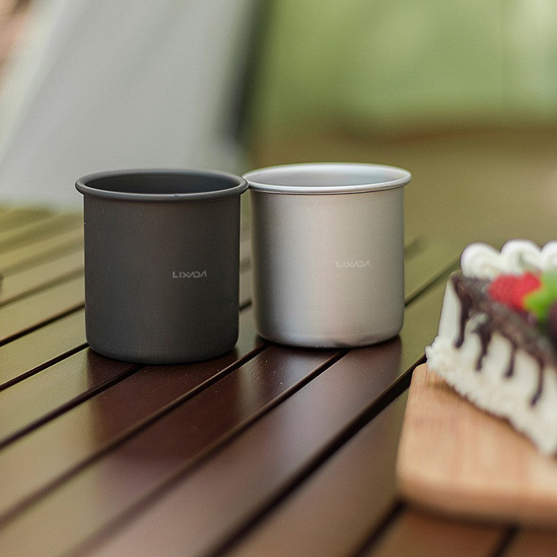 LIXADA 250ml Camping Coffee Mug Aluminum Alloy Water Cup Drinking Soup Cup with Foldable Handles for Outdoor Cooking Hiking (No FDA Certificate) - Black