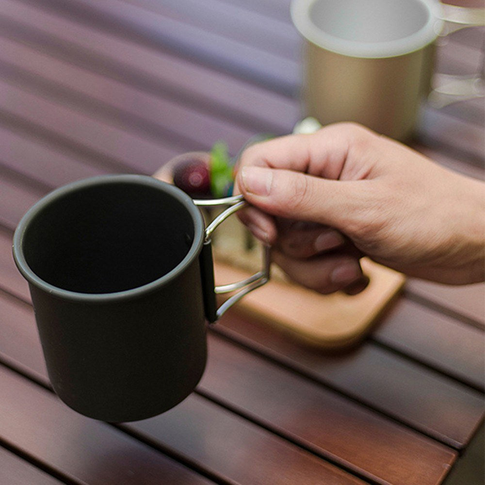 LIXADA 250ml Camping Coffee Mug Aluminum Alloy Water Cup Drinking Soup Cup with Foldable Handles for Outdoor Cooking Hiking (No FDA Certificate) - Silver