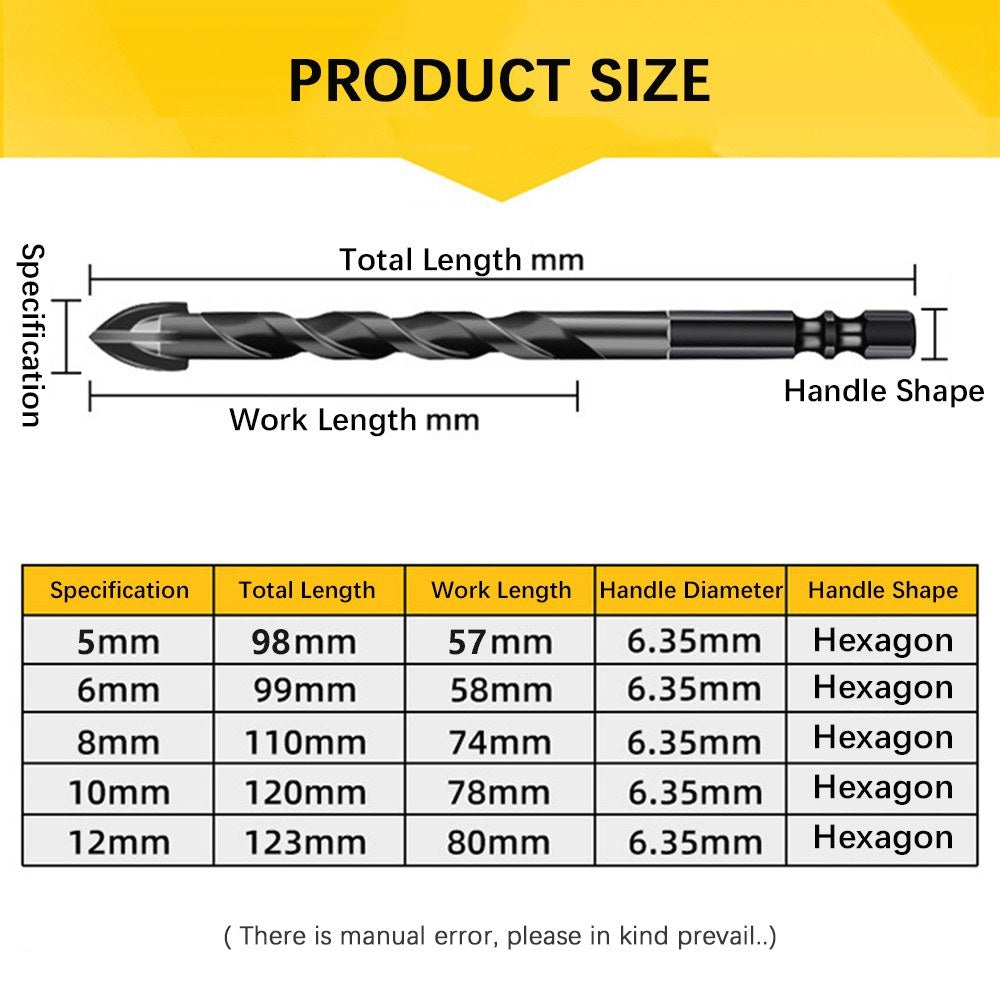 10PCS Masonry Drill Bits for Tile Brick Glass Plastic Porcelain Marble Wood Ceramic Wall Mirror with 5/6/8/10/12mm