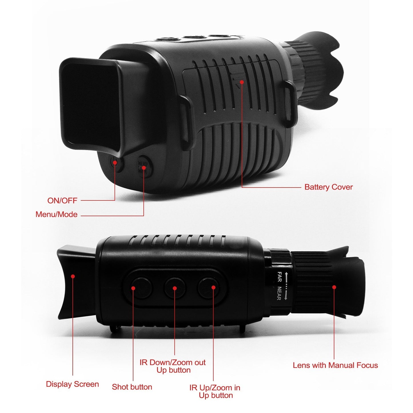 Outdoor Night Vision Device 10 Languages Infrared Optical Night Vision Monocular Device 5X Digital Zoom Photo Video Playback 500~1000M Full Dark Viewing Distance for Outdoor Hunt Boating