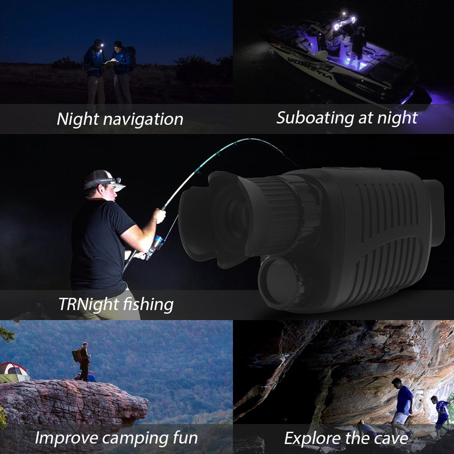 Outdoor Night Vision Device 10 Languages Infrared Optical Night Vision Monocular Device 5X Digital Zoom Photo Video Playback 500~1000M Full Dark Viewing Distance for Outdoor Hunt Boating