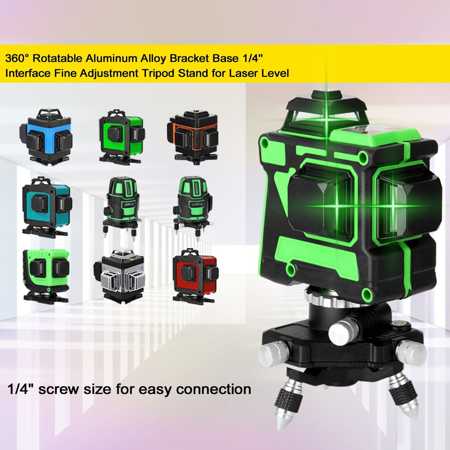 Aluminum Alloy Bracket Base 360-degree Rotatable 1/4inch Interface Fine Adjustment Tripod Stand for Laser Level - Type:2