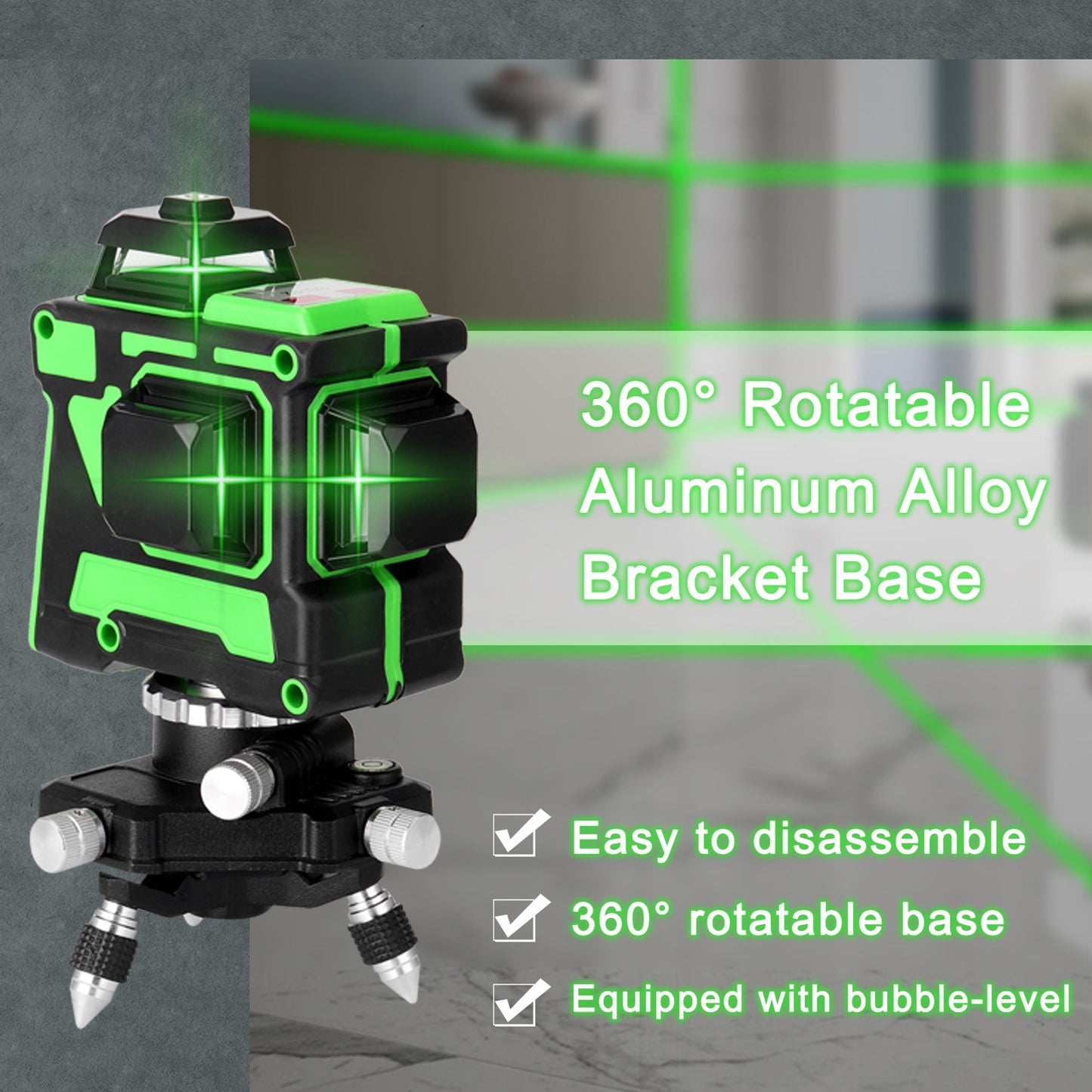Aluminum Alloy Bracket Base 360-degree Rotatable 1/4inch Interface Fine Adjustment Tripod Stand for Laser Level - Type:2